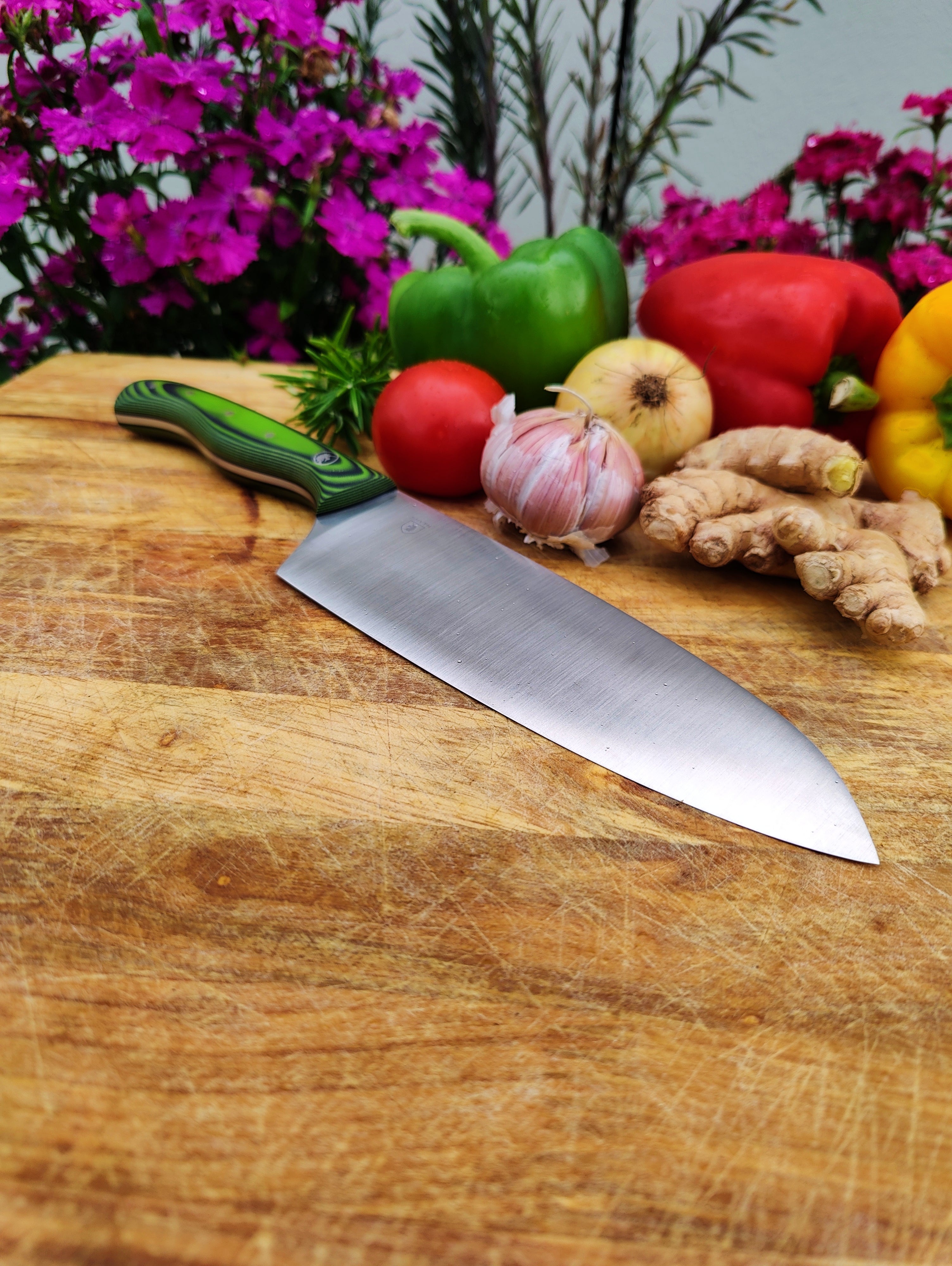 Aeb-l chefs knife ,green & black sure grip handles