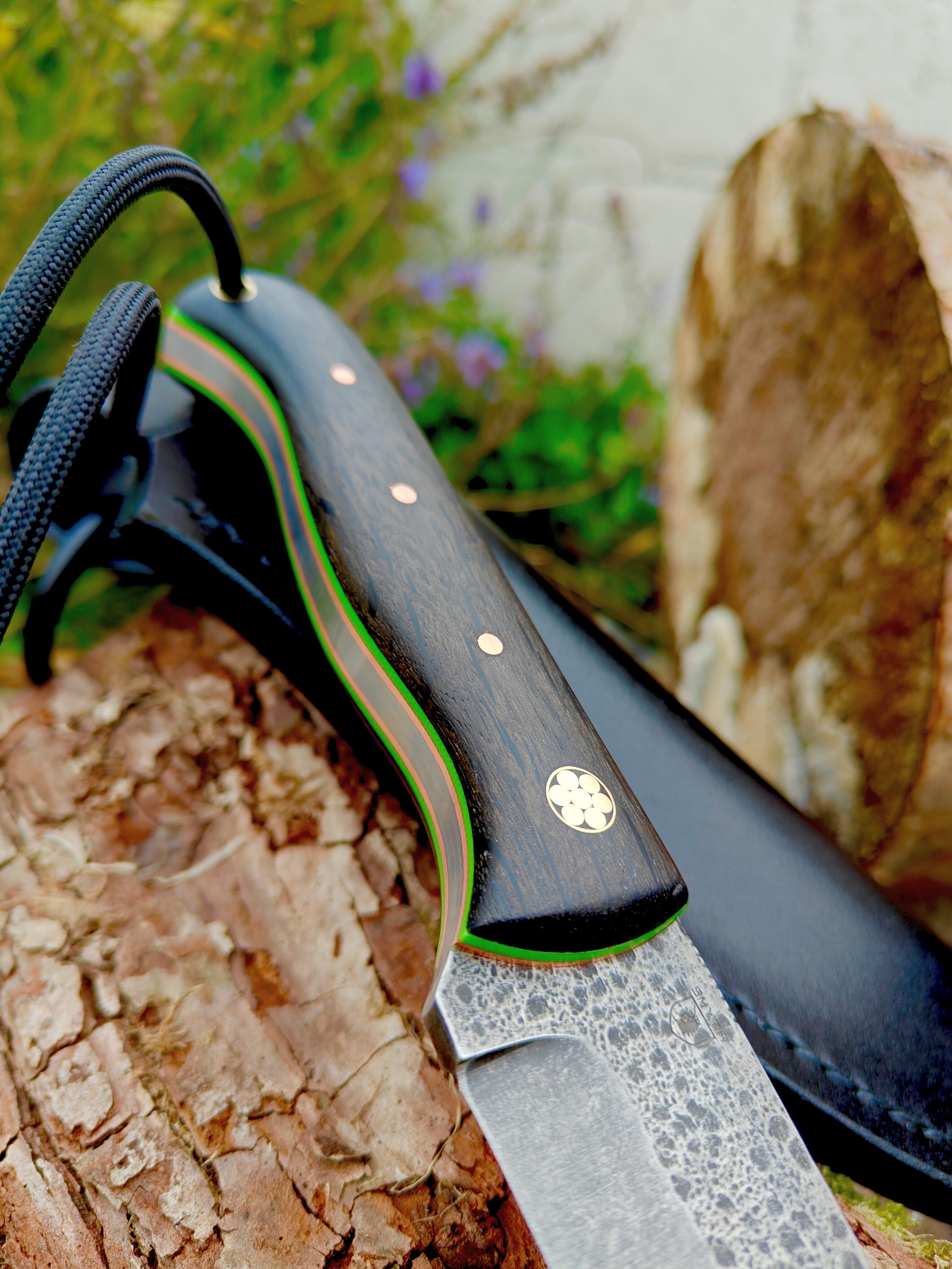Short Bushcraft blade ,bog oak & copper