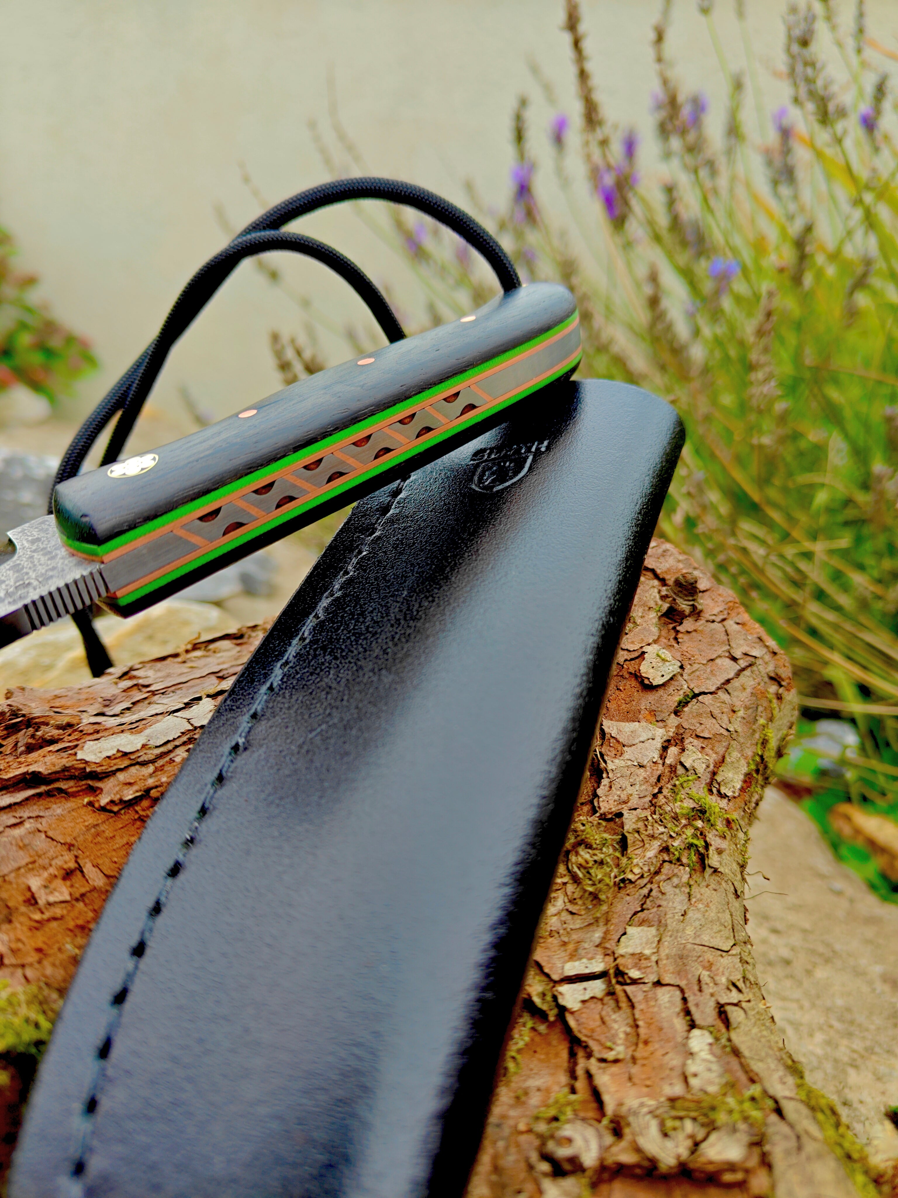 Short Bushcraft blade ,bog oak & copper