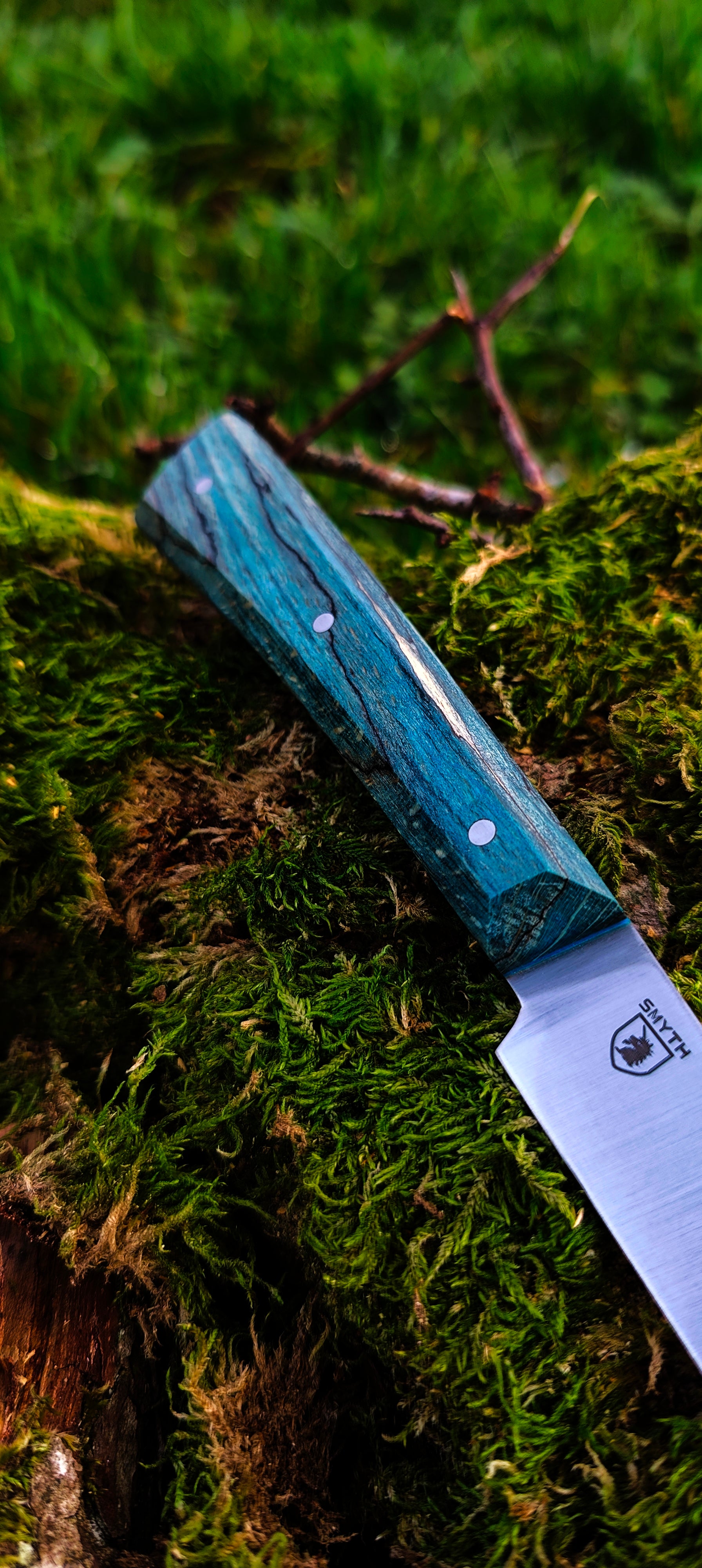 Filleting knife with blue spalted beechwood