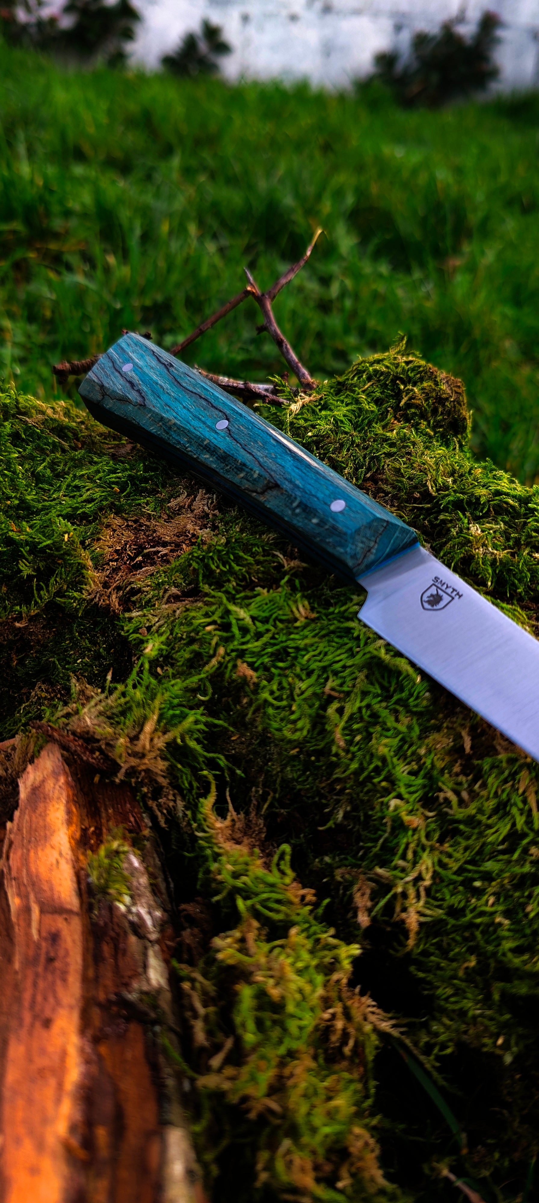 Filleting knife with blue spalted beechwood