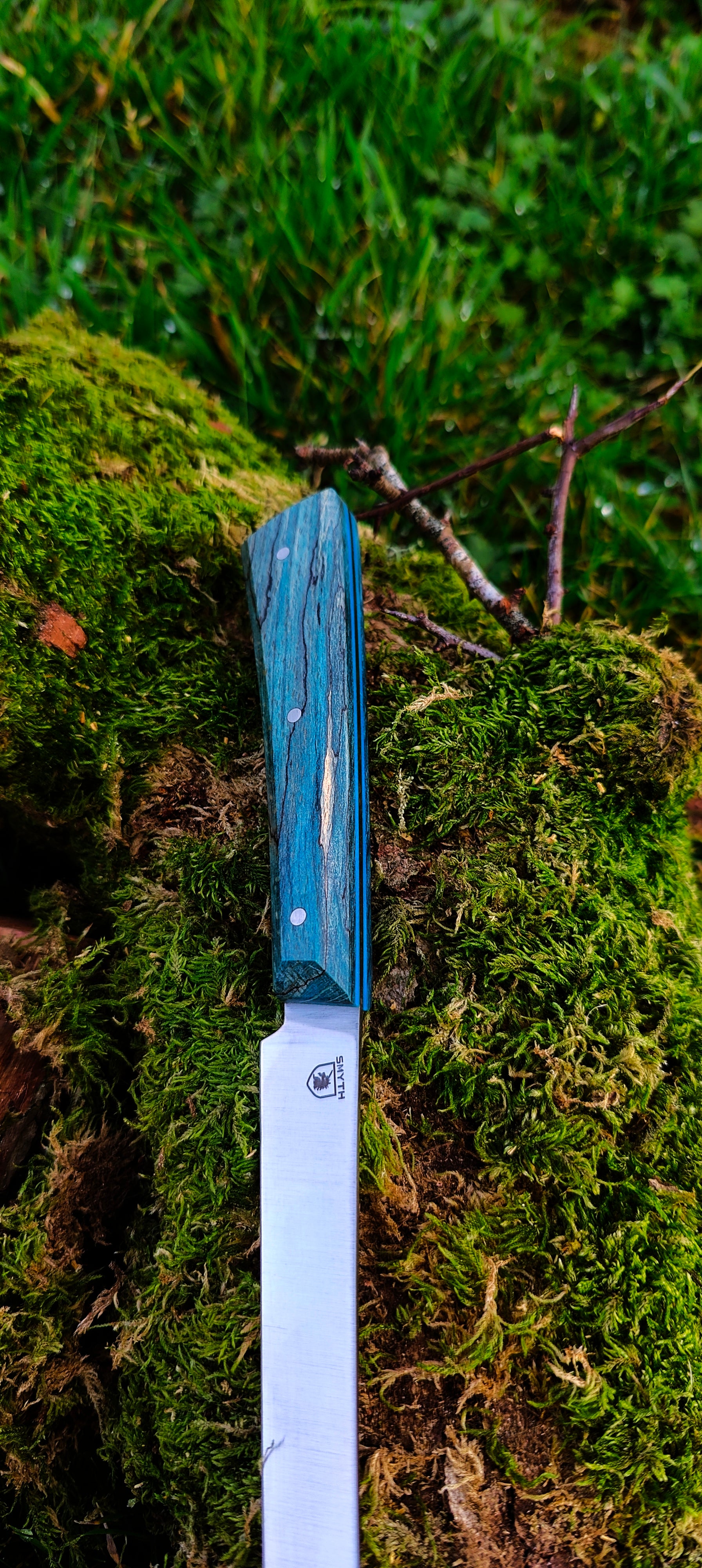 Filleting knife with blue spalted beechwood