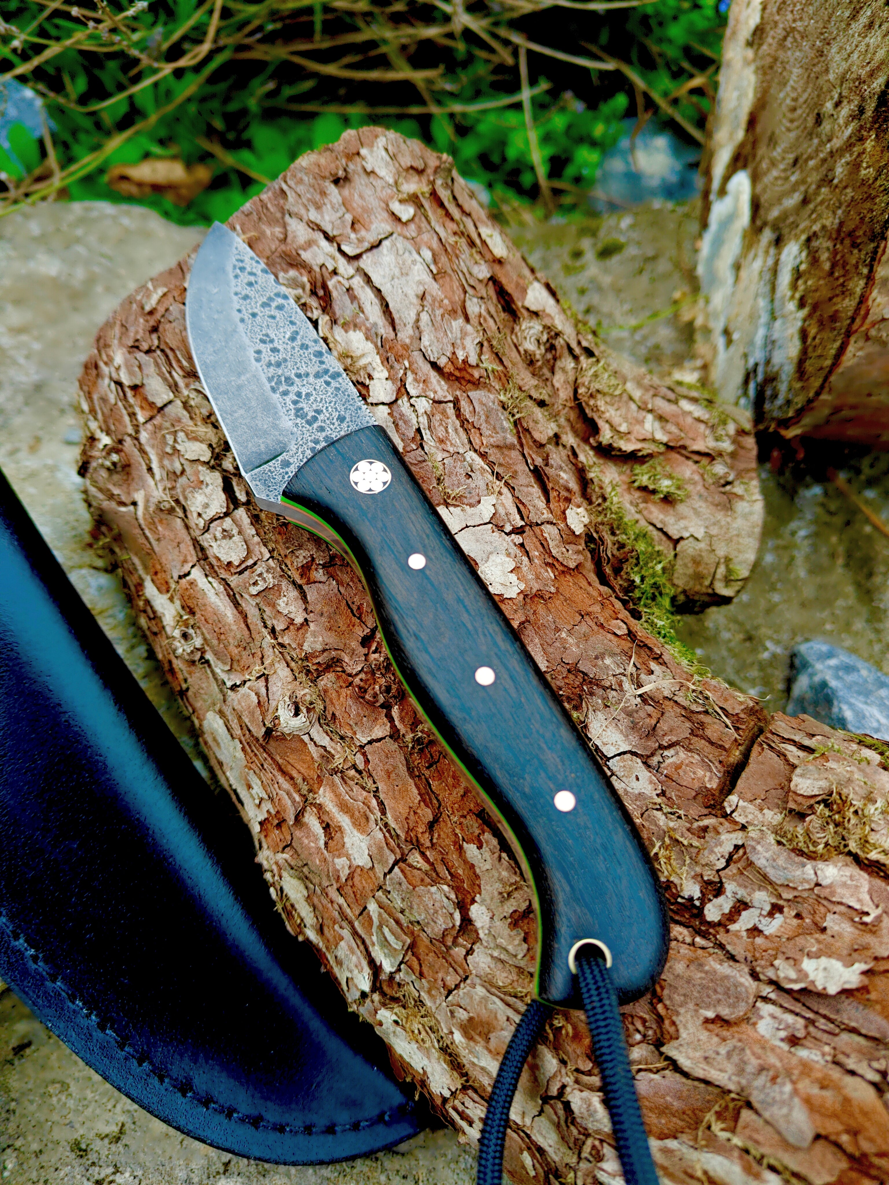 Short Bushcraft blade ,bog oak & copper