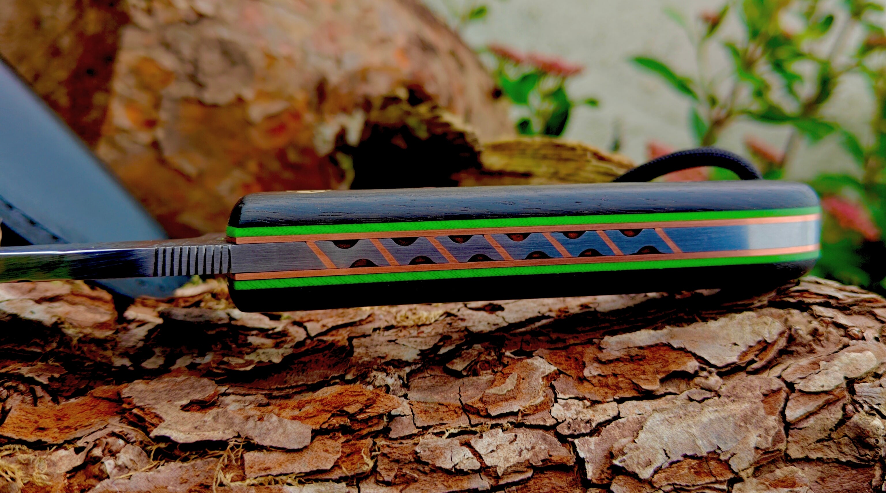 Short Bushcraft blade ,bog oak & copper