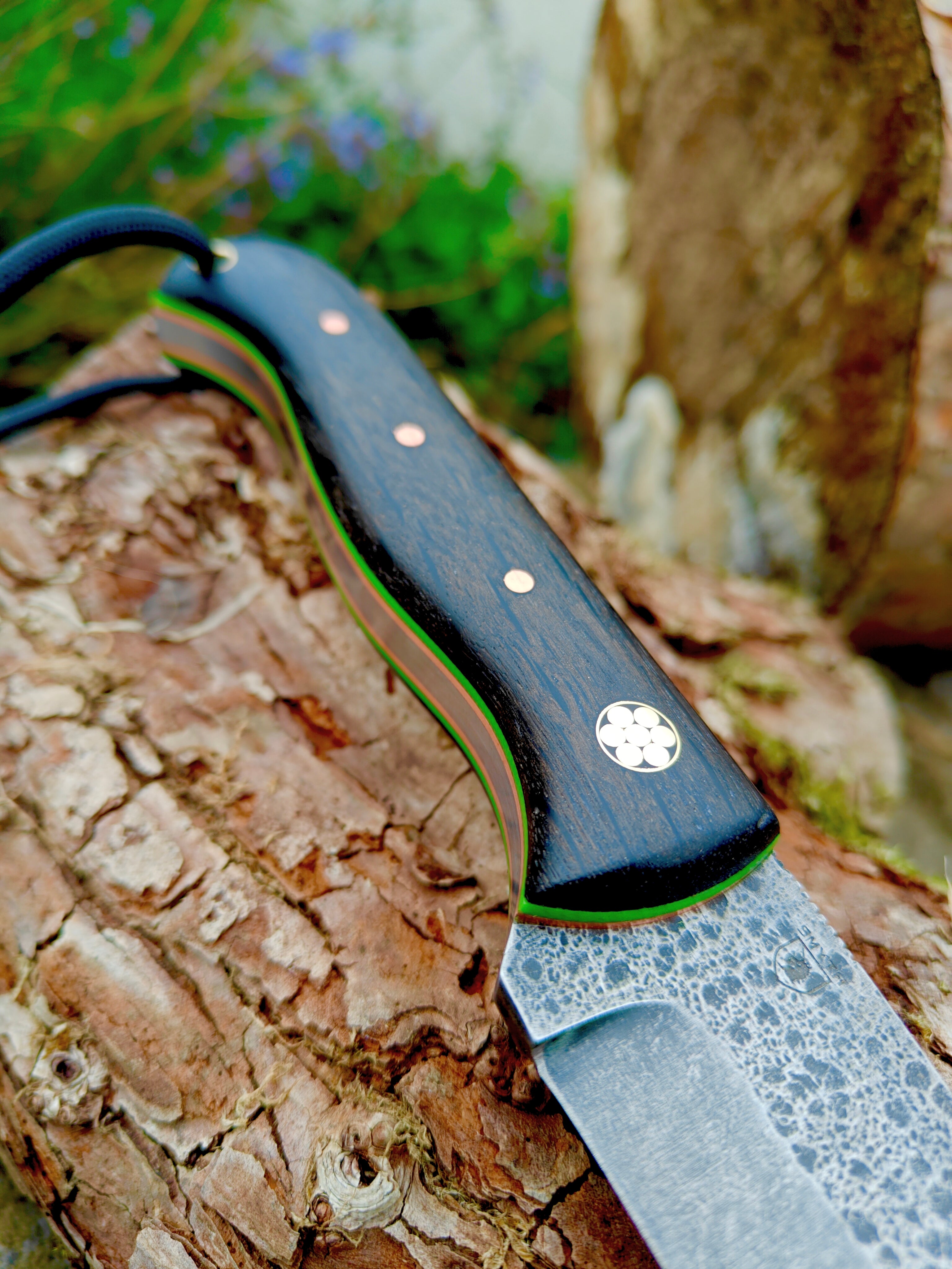 Short Bushcraft blade ,bog oak & copper