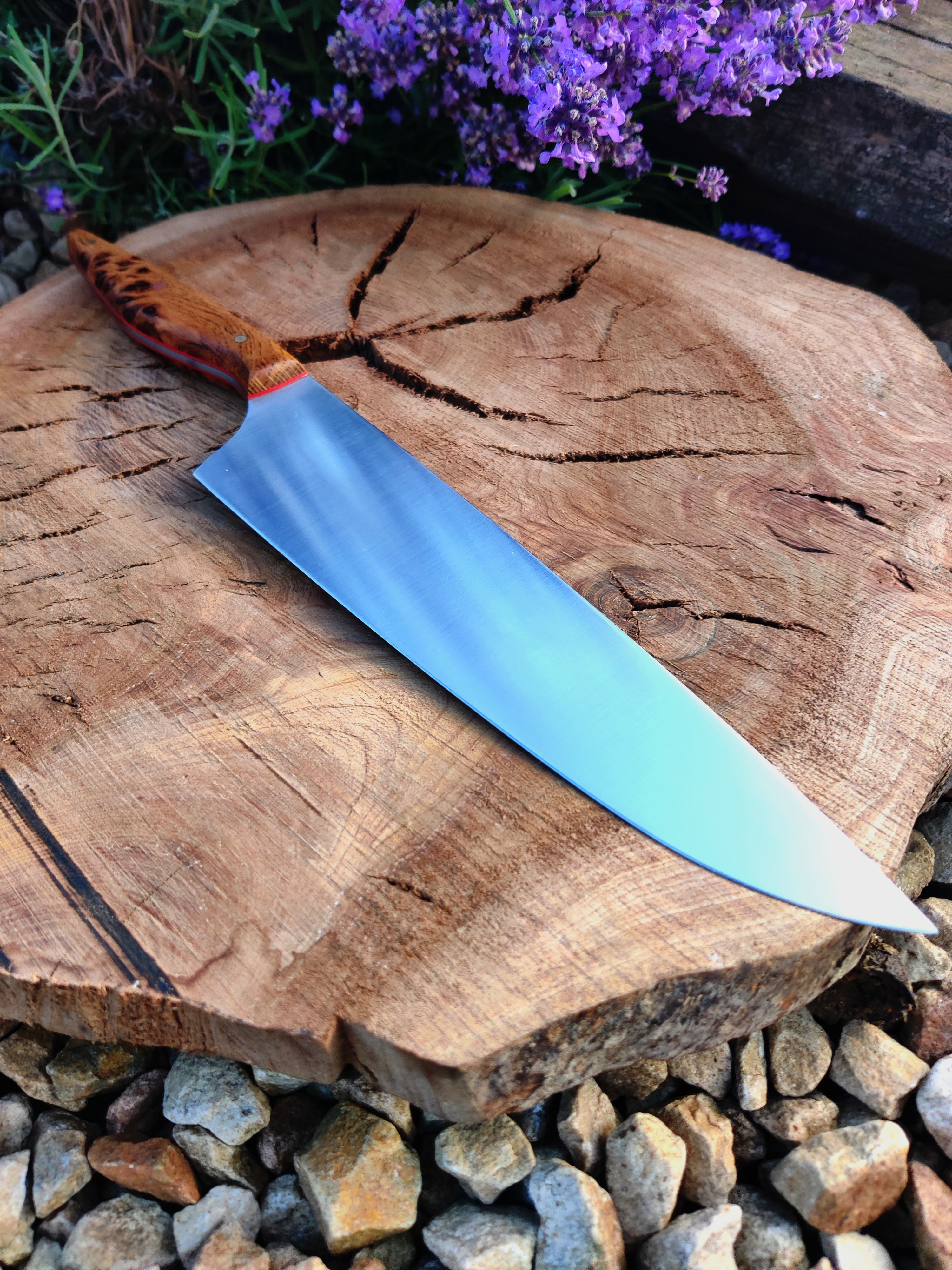 Stainless cooks knife ,with irish oak burl