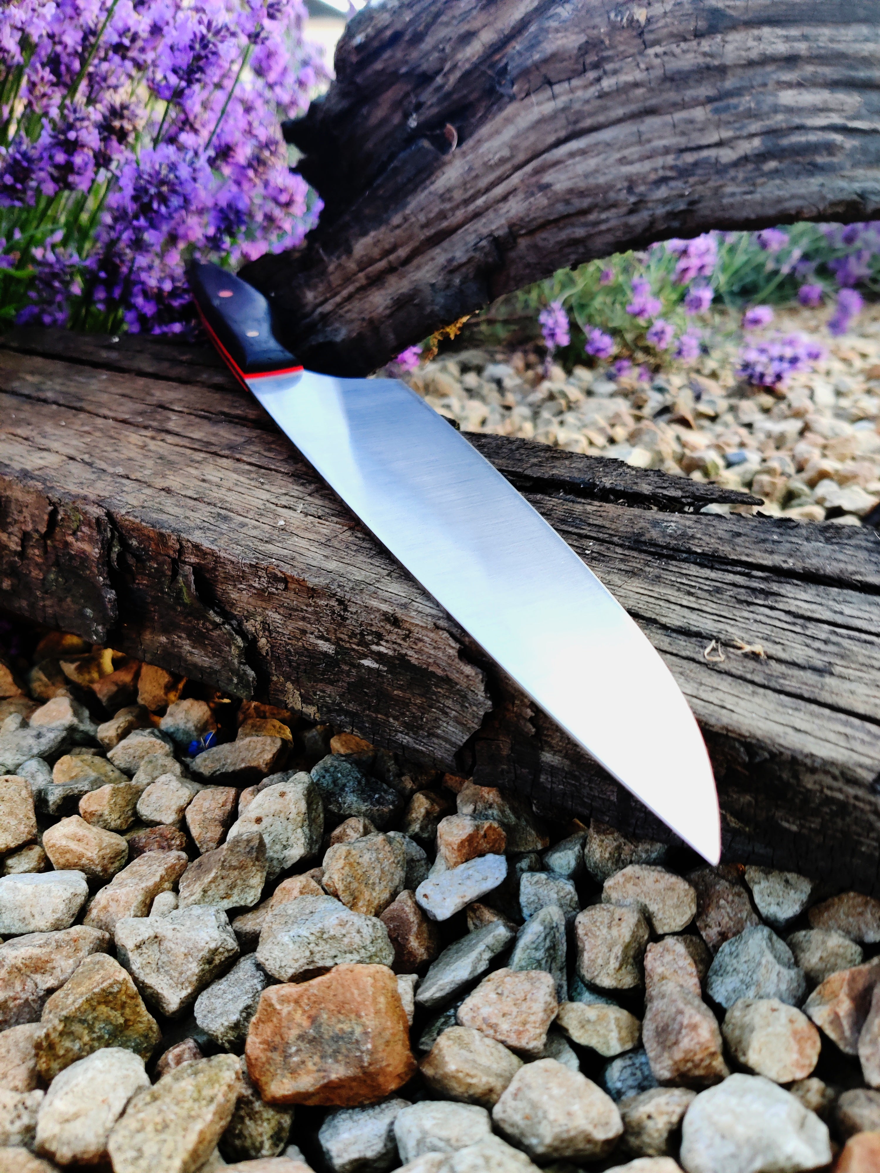 Stainless cooks knife with irish bog oak