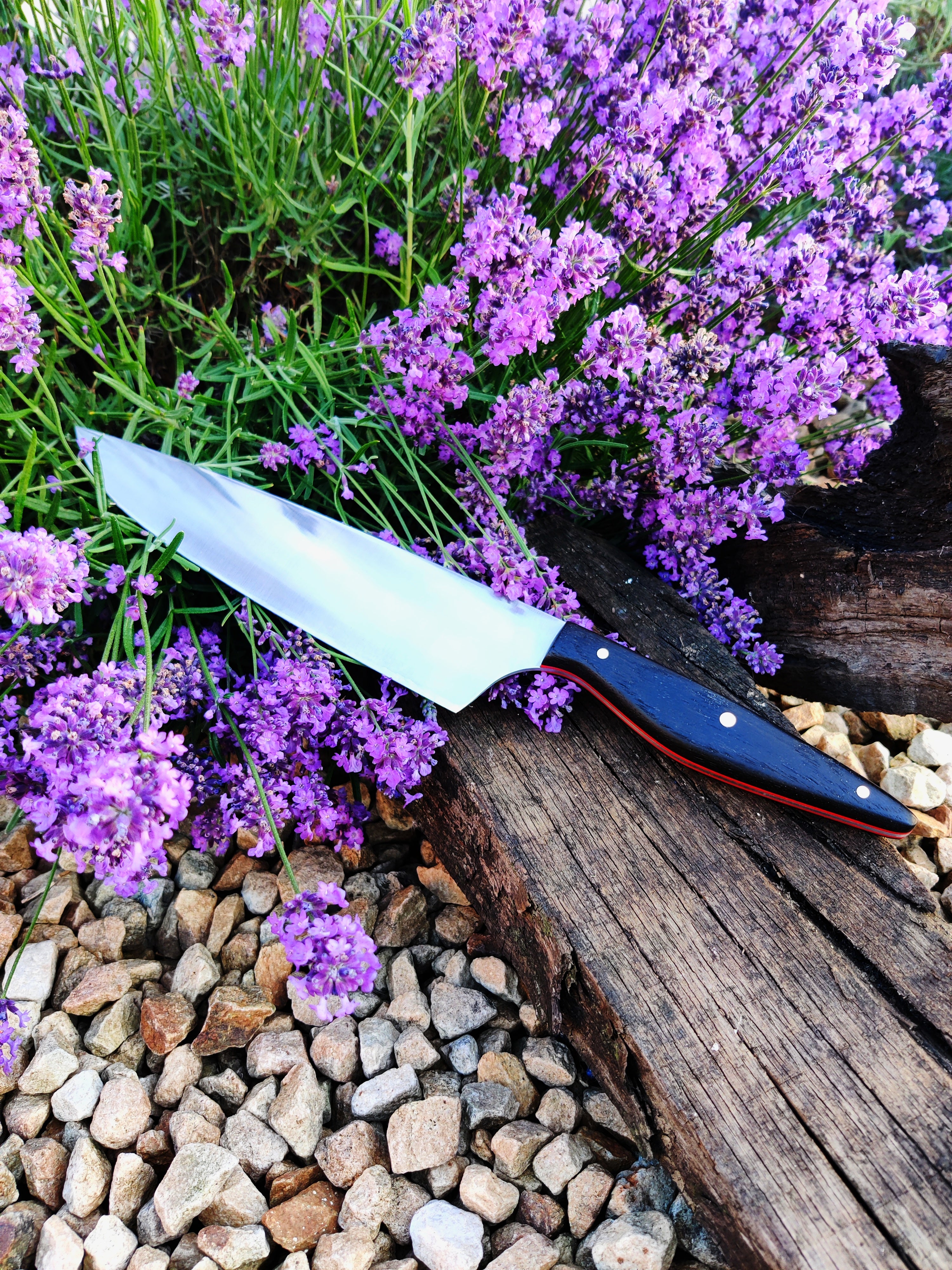 Stainless cooks knife with irish bog oak