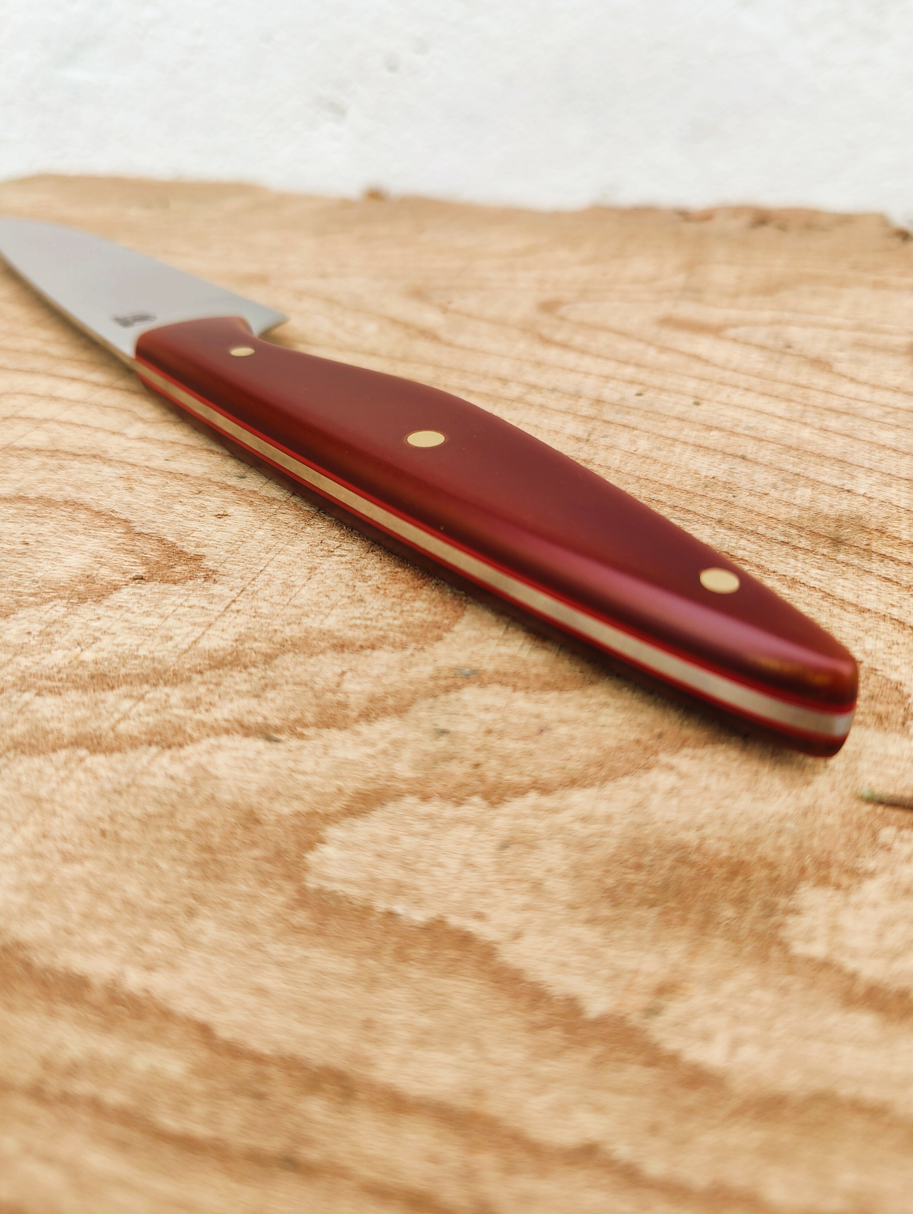 Stainless cooks knife ,with irish oak burl